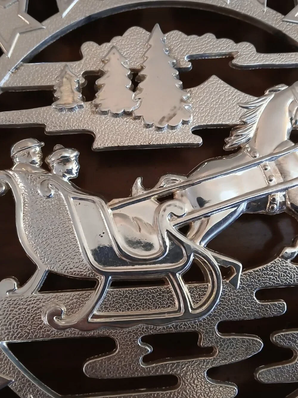 Vintage Y2K Silverplate Trivet Winter Sleigh / Made in Italy